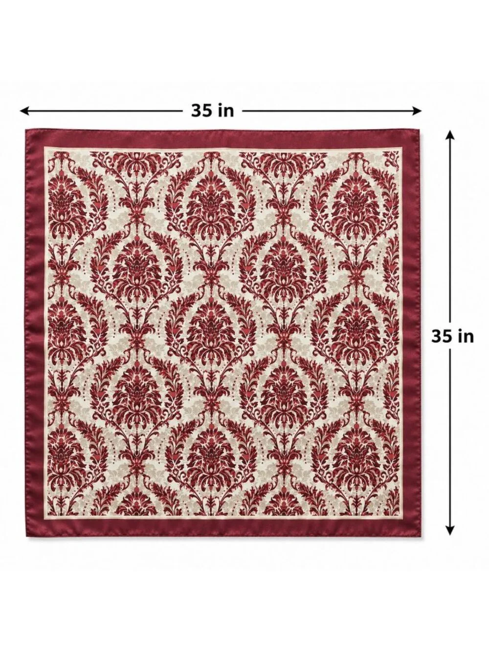 Burgundy Cream Damask Wild Rag Scarf 35x35 Satin Polyester Western